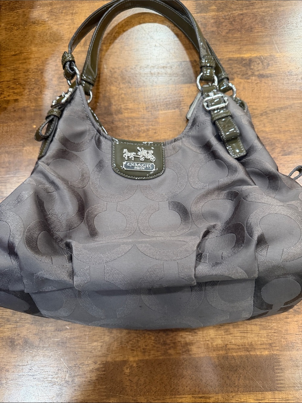Coach Dark Brown Signature Jacquard Shoulder Bag